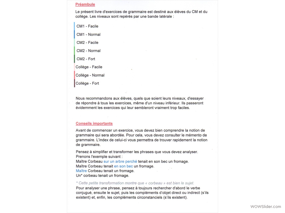 Exercices de grammaire - Introduction