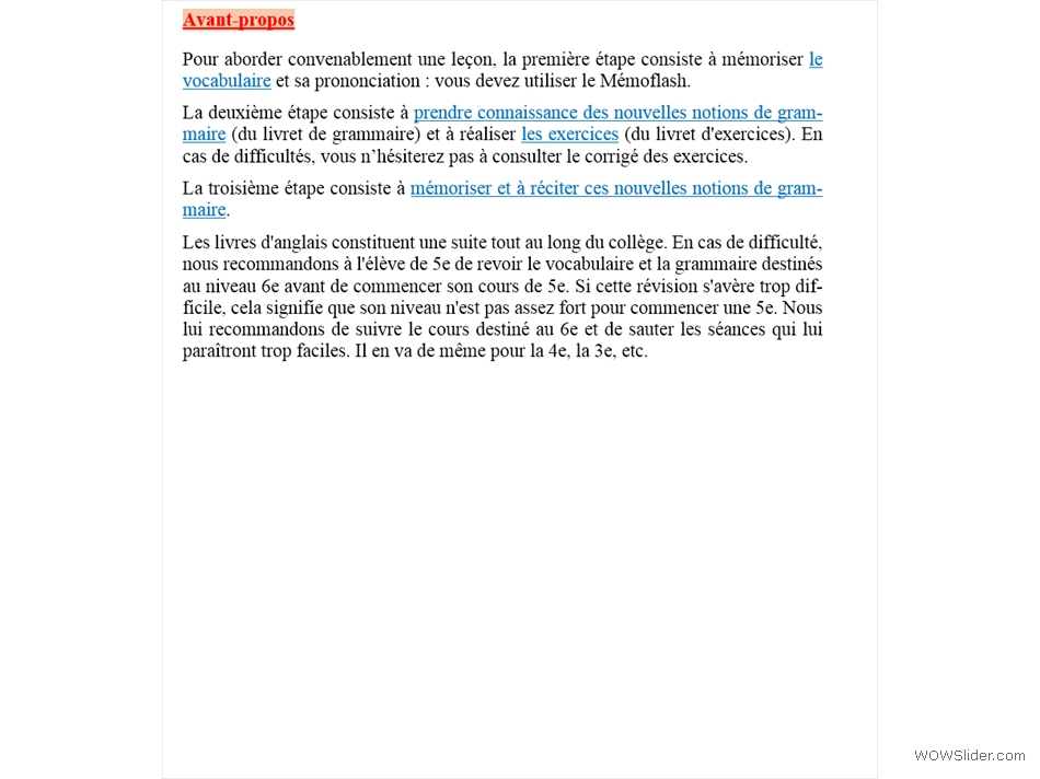 Début de la 1e année d'anglais